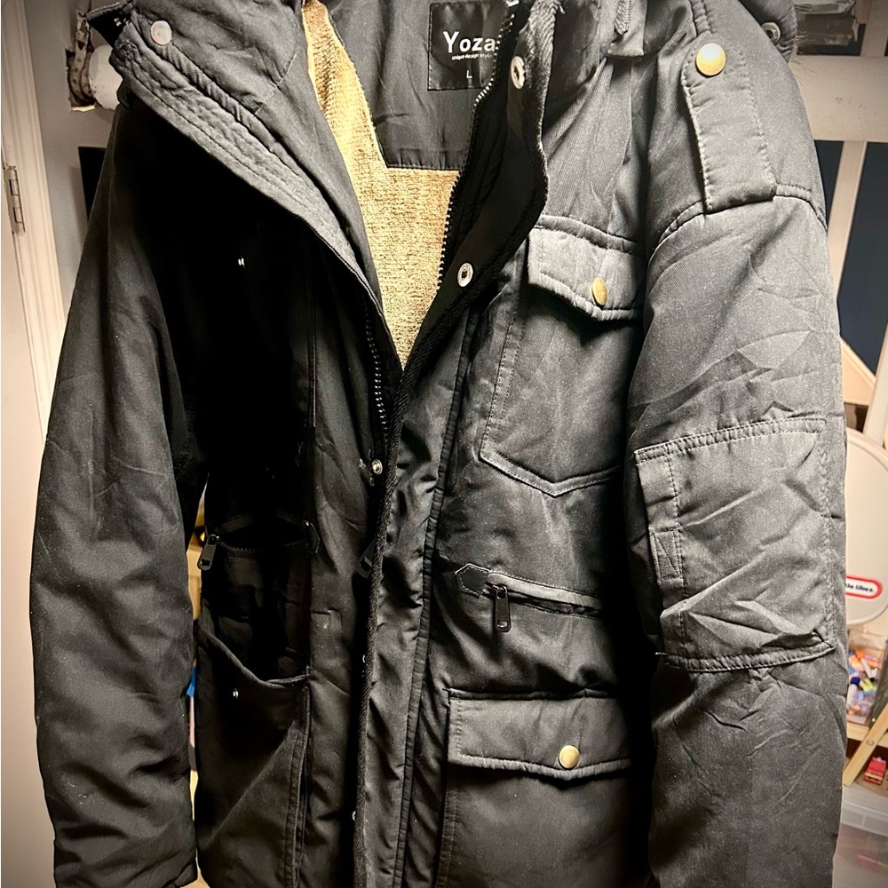 Black Military Field Jacket with Insulated Design